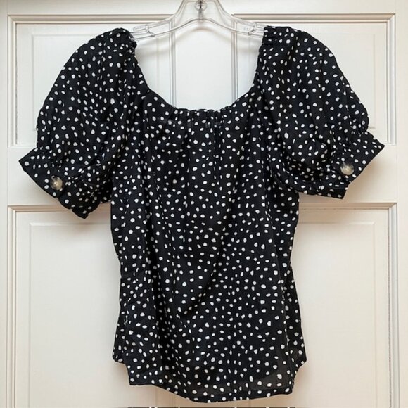 NWT Ann Taylor Black with white dots puff sleeve blouse SP - Picture 2 of 6
